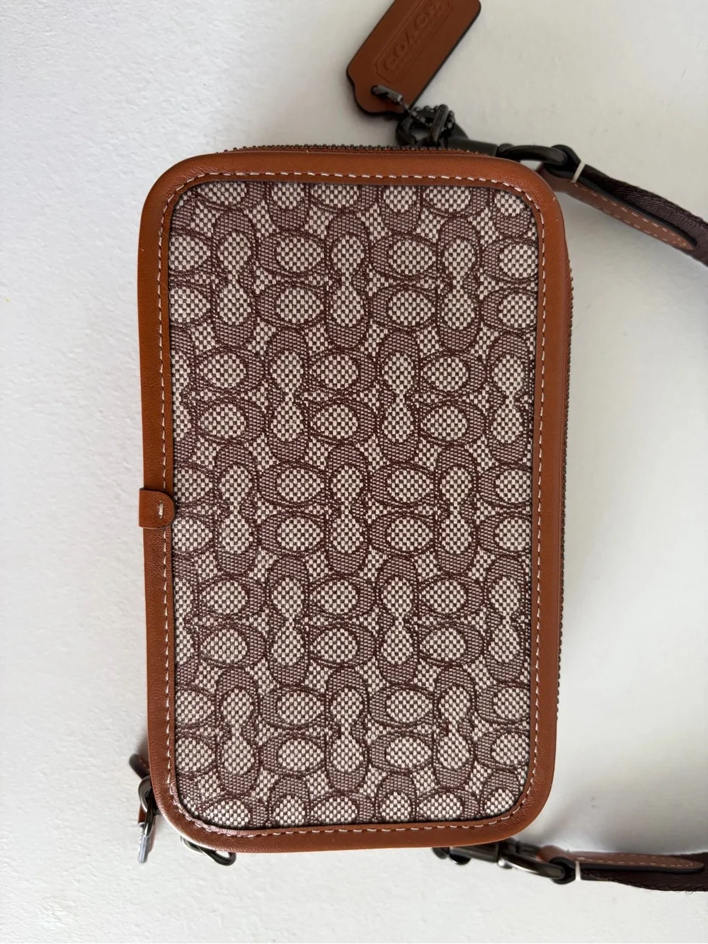 Coach Tan/Brown Signature Canvas Messenger with Round Coin Pouch